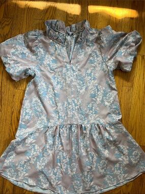 Voy Floral Puff-Sleeve Dress in lavender, pink and blue Sz S